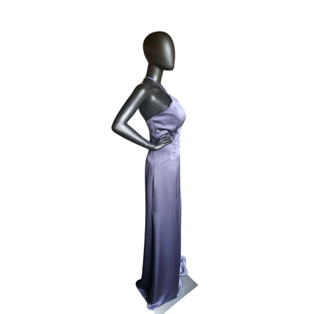 Dusk (Blue) Silky Satin Halter Haxi Bridesmaid Dress - Mori Lee - Picture 3 of 10